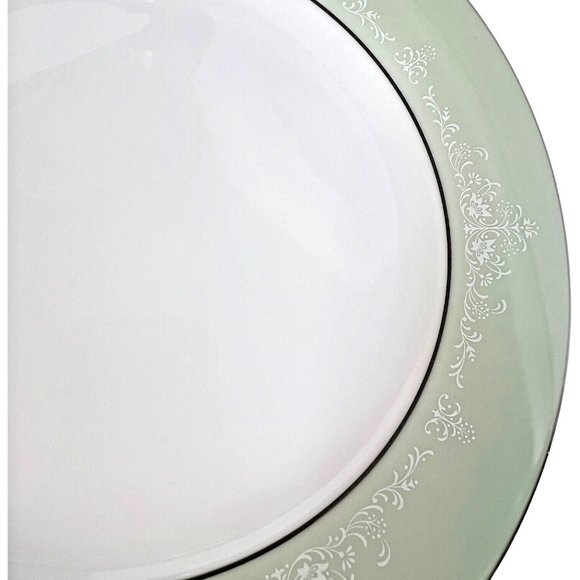 Noritake Maureen Serving Platter 6728 Green Rim White Scroll Silver Trim Japan - Picture 6 of 6